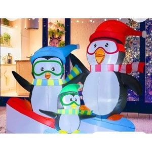 7ft Tall Airblown Inflatable Light Up Penguins Surfing Holidays